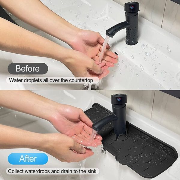 Kitchen Bath Faucet Silicone Drain Mat Sink Splash Proof Silicone Pad (Black) - Image 9