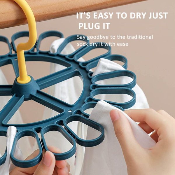 360 Degree Rotatable Sock Hanger With 20 Clips Round Laundry Drying Rack (Deep Blue) - Image 3