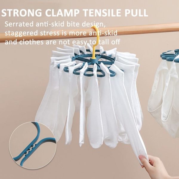 360 Degree Rotatable Sock Hanger With 20 Clips Round Laundry Drying Rack (Deep Blue) - Image 4