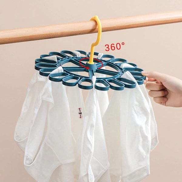 360 Degree Rotatable Sock Hanger With 20 Clips Round Laundry Drying Rack (Deep Blue) - Image 5