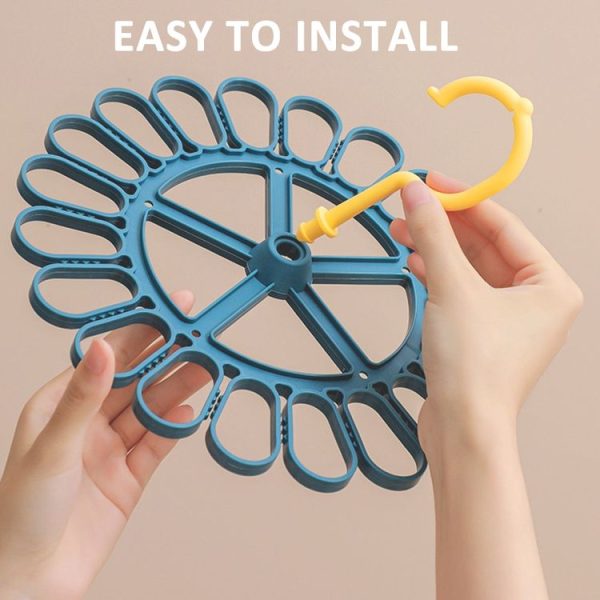 360 Degree Rotatable Sock Hanger With 20 Clips Round Laundry Drying Rack (Deep Blue) - Image 6