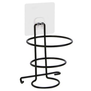 No-Punch Wall Mount Hair Dryer Bracket Bathroom Shelf (Black)