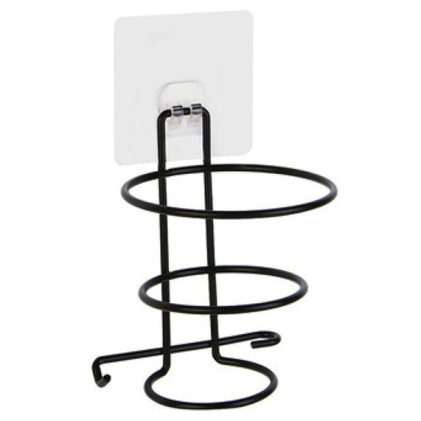 No-Punch Wall Mount Hair Dryer Bracket Bathroom Shelf (Black)