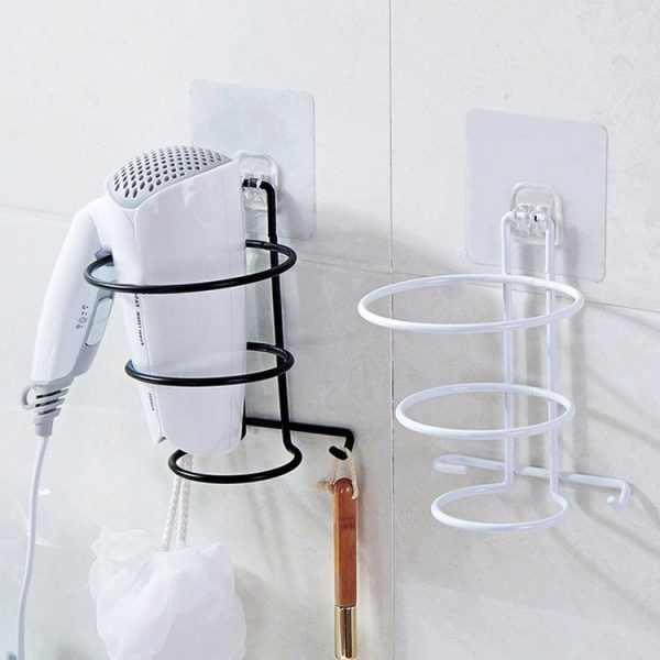 No-Punch Wall Mount Hair Dryer Bracket Bathroom Shelf (Black) - Image 2