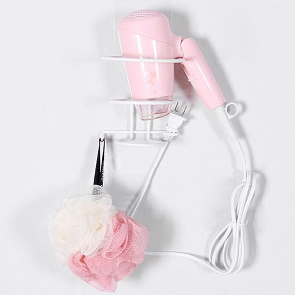 No-Punch Wall Mount Hair Dryer Bracket Bathroom Shelf (Black) - Image 6