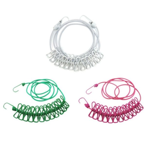 Outdoor Travel Retractable Windproof Clothesline with 12 Clips (White) - Image 2