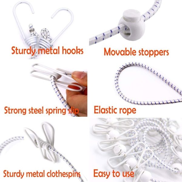 Outdoor Travel Retractable Windproof Clothesline with 12 Clips (White) - Image 3