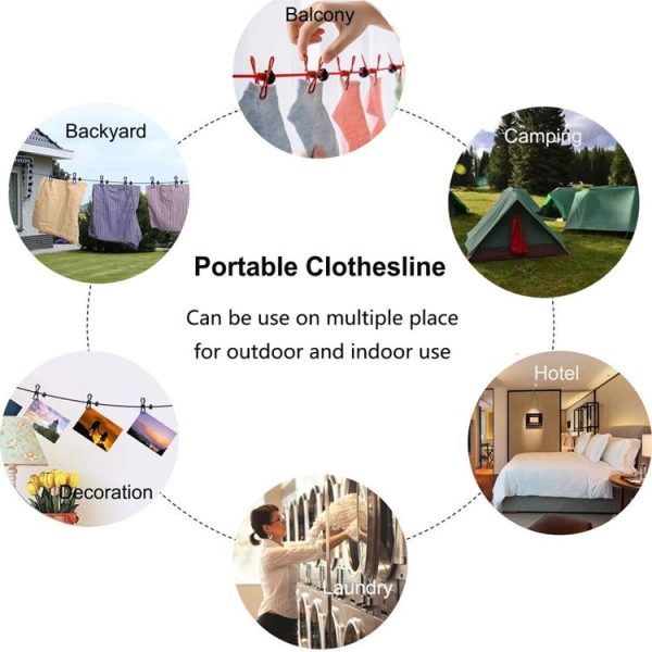 Outdoor Travel Retractable Windproof Clothesline with 12 Clips (White) - Image 7