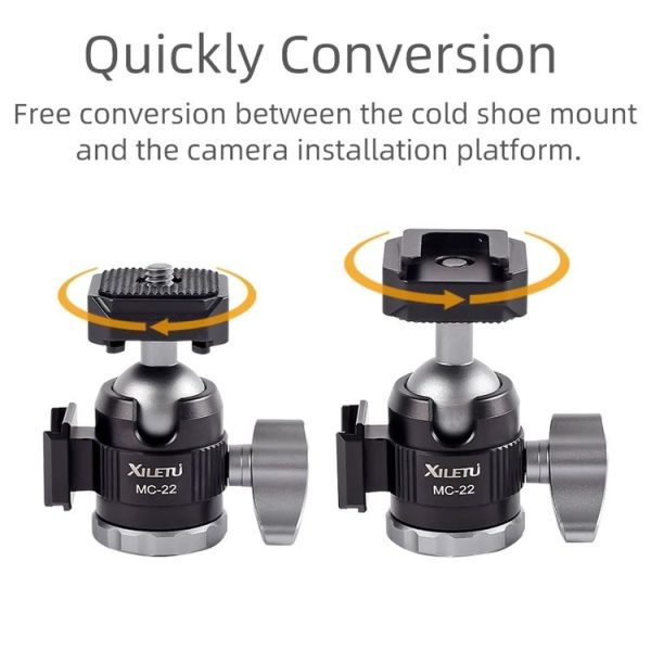 XILETU MC-22 Mini Tripod Ball Head Double Cold Shoe Design With 1 / 4 Inch Screw - Image 3