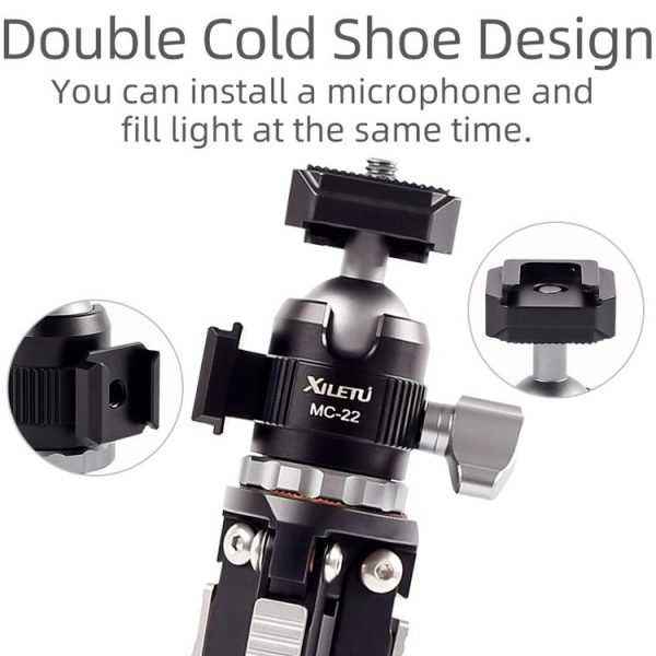 XILETU MC-22 Mini Tripod Ball Head Double Cold Shoe Design With 1 / 4 Inch Screw - Image 4