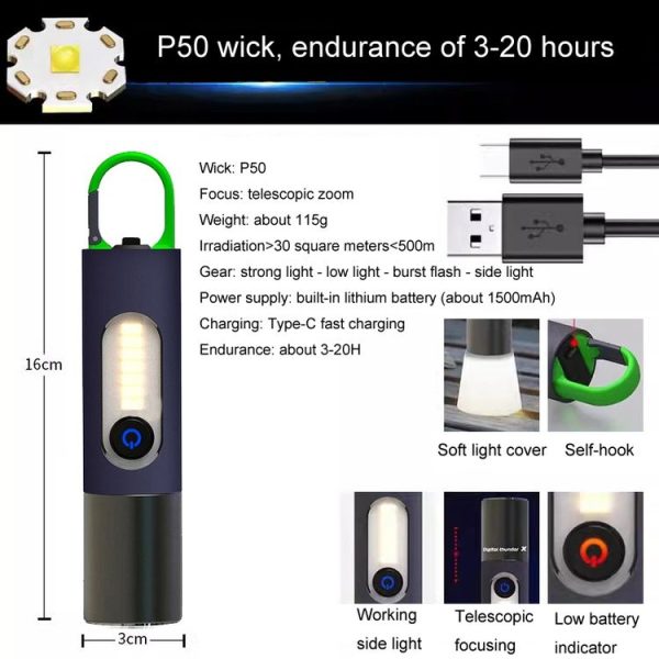 XH-P50 1500mAh Outdoor Lighting Flashlight Outdoor Waterproof Long Shot Small Flashlight - Image 2