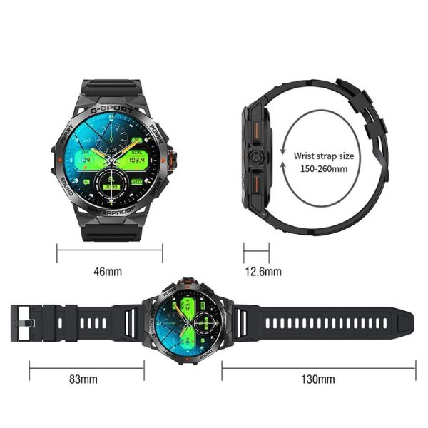 K62 1.43 Inch Waterproof Bluetooth Call Weather Music Smart Sports Watch, Color: Black - Image 3