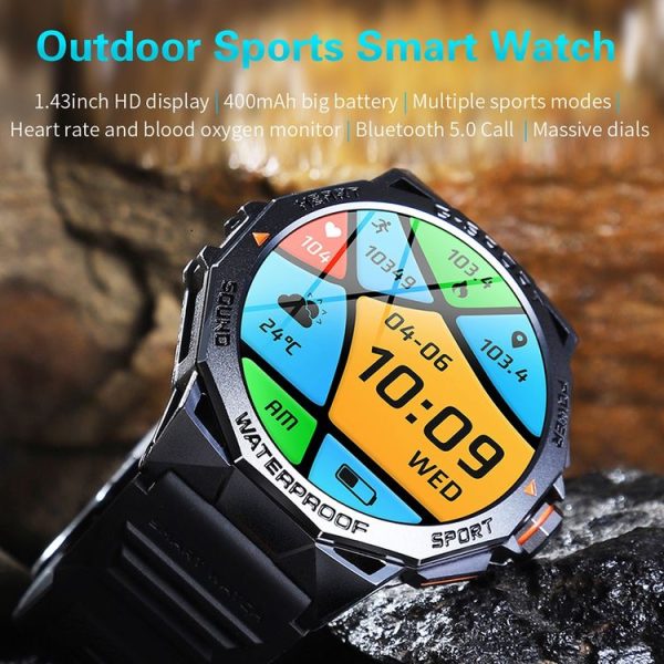 K62 1.43 Inch Waterproof Bluetooth Call Weather Music Smart Sports Watch, Color: Black - Image 5