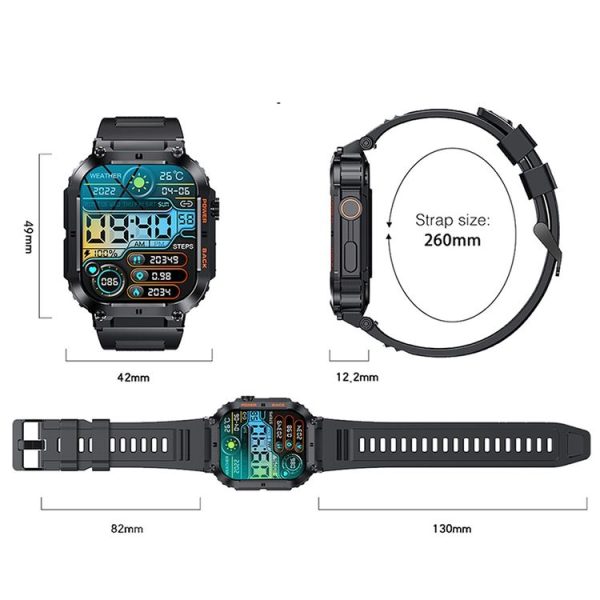 K57 Pro 1.96 Inch Bluetooth Call Music Weather Display Waterproof Smart Watch, Color: Black - Image 3