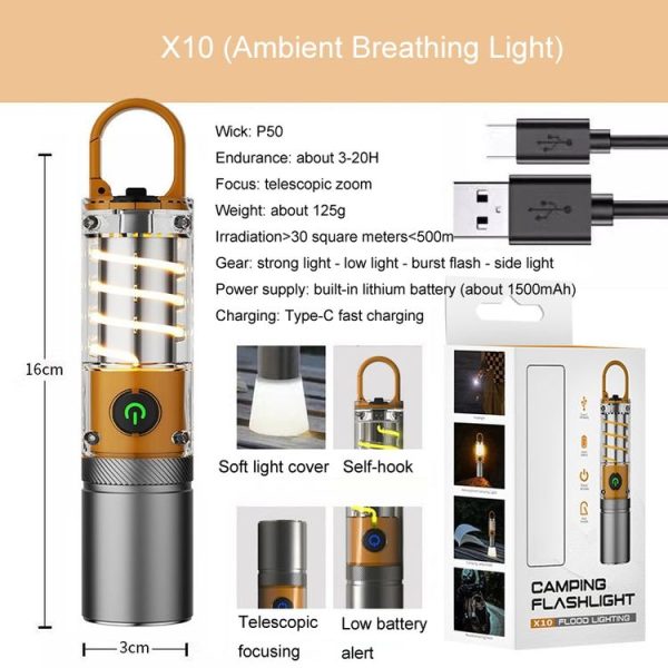 X10-P50 Outdoor LED Flashlight Multi-Functional Camping Lighting Flashlight Portable Rechargeable Work Lamp - Image 2