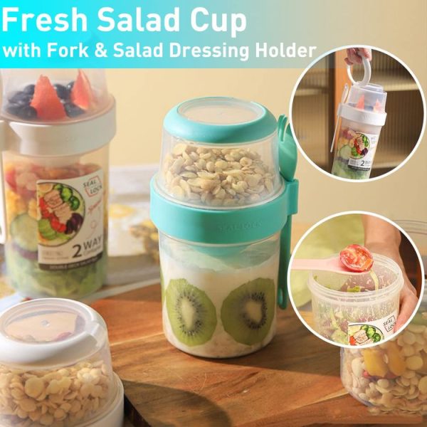 Salad Meal Shaker Cup Portable Fruit and Vegetable Container with Fork Dressing Box, Size: Small White - Image 3