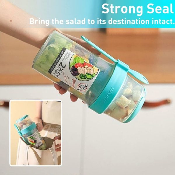 Salad Meal Shaker Cup Portable Fruit and Vegetable Container with Fork Dressing Box, Size: Small White - Image 4