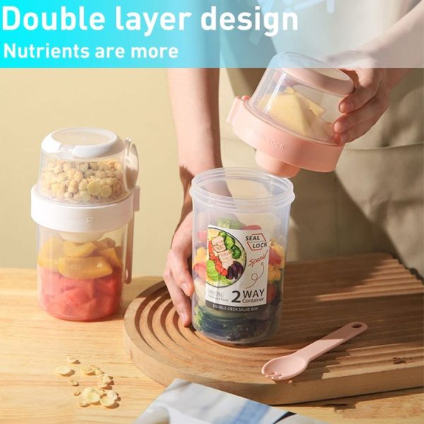 Salad Meal Shaker Cup Portable Fruit and Vegetable Container with Fork Dressing Box, Size: Small White - Image 6