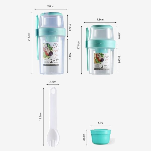 Salad Meal Shaker Cup Portable Fruit and Vegetable Container with Fork Dressing Box, Size: Small White - Image 8