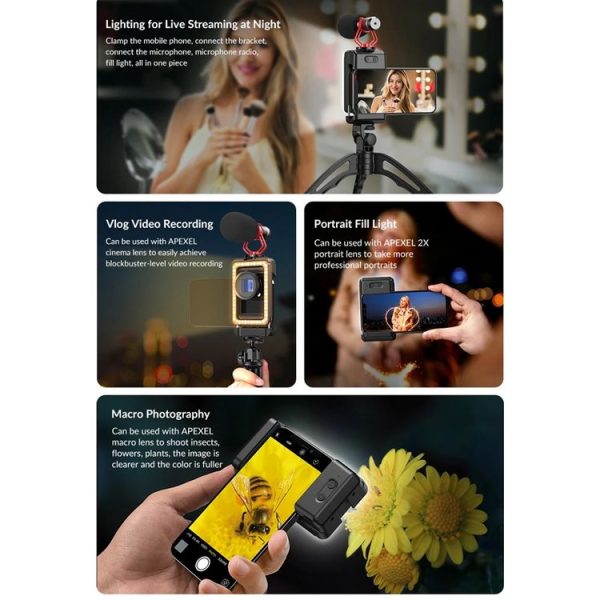 APEXEL Multifunctional Fill Light Phone Clip With 1 / 4 Inch & M17 M37 Thread Tnterface APL-FL.23 - Image 12