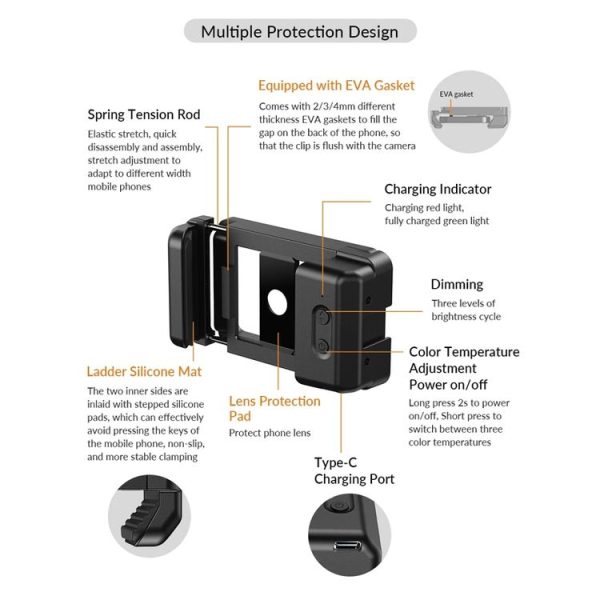 APEXEL Multifunctional Fill Light Phone Clip With 1 / 4 Inch & M17 M37 Thread Tnterface APL-FL.23 - Image 9