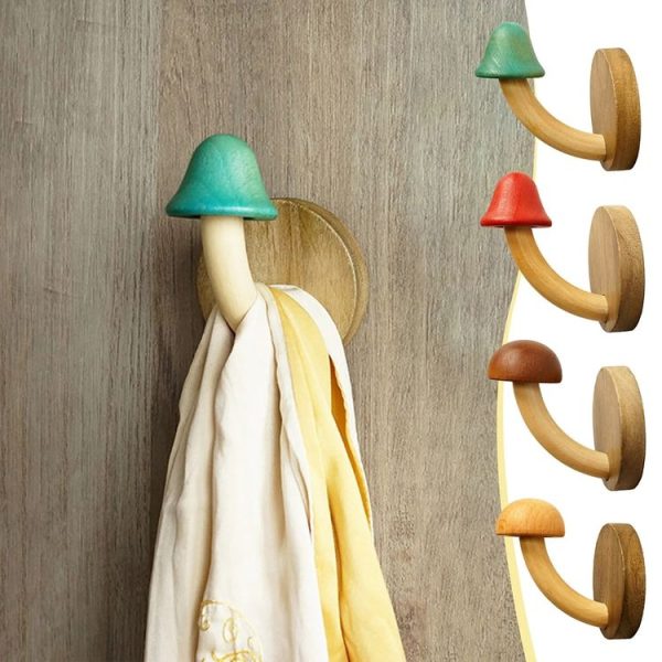 Wooden Mushroom Shape Punch-Free Coat Hook Home Decoration Storage Hook, Color: Natural Round Head - Image 2