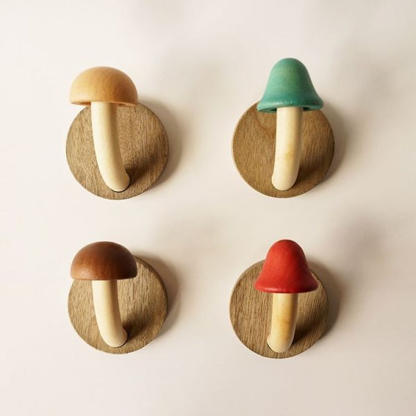 Wooden Mushroom Shape Punch-Free Coat Hook Home Decoration Storage Hook, Color: Natural Round Head - Image 4