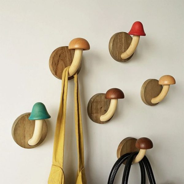 Wooden Mushroom Shape Punch-Free Coat Hook Home Decoration Storage Hook, Color: Natural Round Head - Image 5