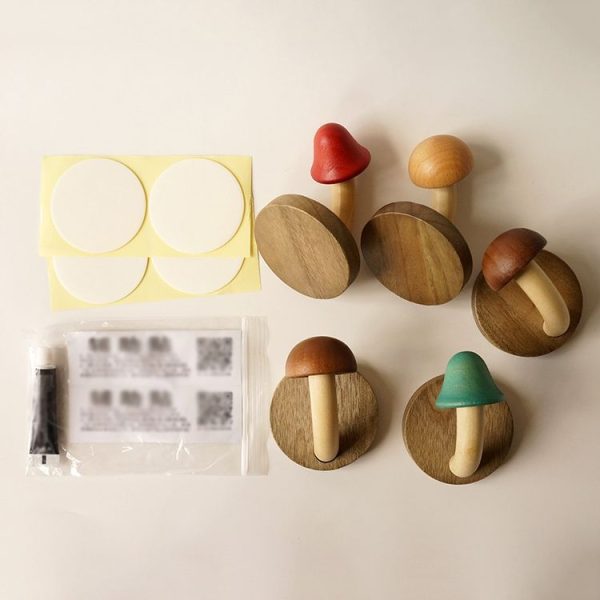 Wooden Mushroom Shape Punch-Free Coat Hook Home Decoration Storage Hook, Color: Natural Round Head - Image 6