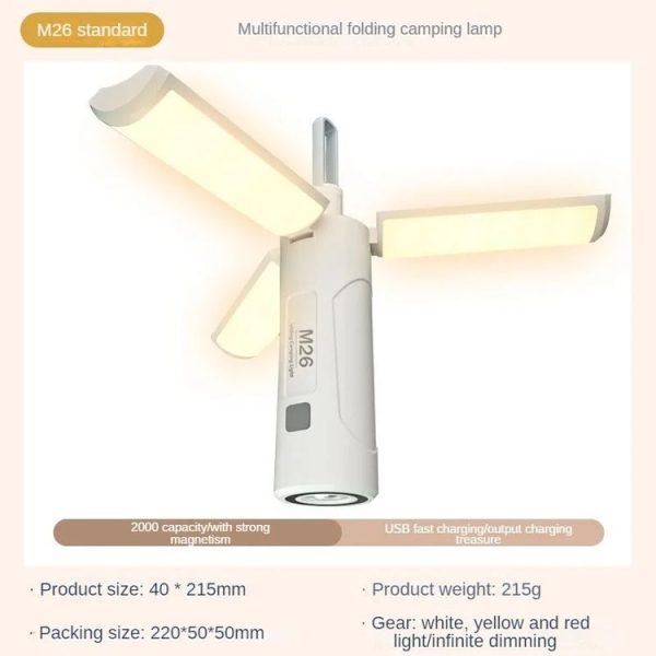 2000mAh M26 Foldable Handheld Lamp Portable Triple Leaf Hook Outdoor Flashlight Multi-Functional Camping Light - Image 2