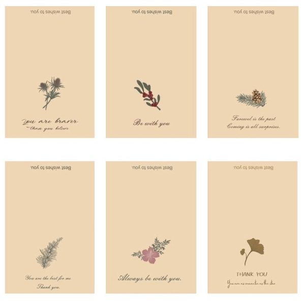 6pcs / Set DIY Thank You Printed Greeting Cards Valentine Day Greeting Message Card (Retro Plant)