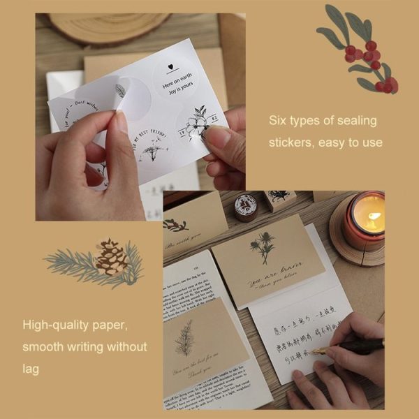 6pcs / Set DIY Thank You Printed Greeting Cards Valentine Day Greeting Message Card (Retro Plant) - Image 4