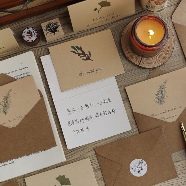 6pcs / Set DIY Thank You Printed Greeting Cards Valentine Day Greeting Message Card (Retro Plant) - Image 5