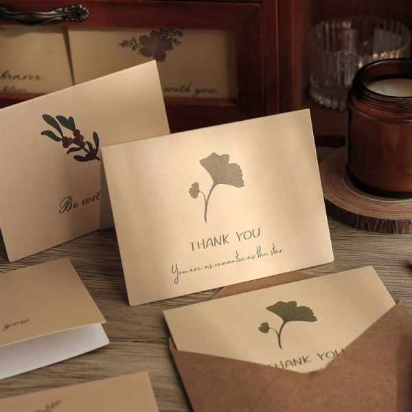 6pcs / Set DIY Thank You Printed Greeting Cards Valentine Day Greeting Message Card (Retro Plant) - Image 7