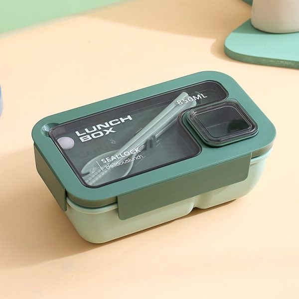 Rectangle Microwaveable Lunch Box Hermetic Bento Box with Spoon Chopsticks (Green)
