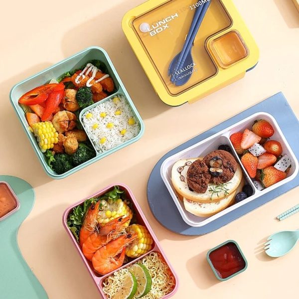 Rectangle Microwaveable Lunch Box Hermetic Bento Box with Spoon Chopsticks (Green) - Image 10