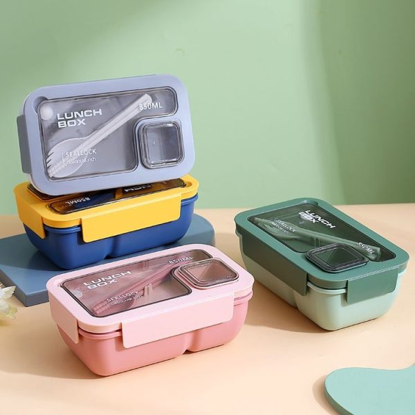 Rectangle Microwaveable Lunch Box Hermetic Bento Box with Spoon Chopsticks (Green) - Image 2