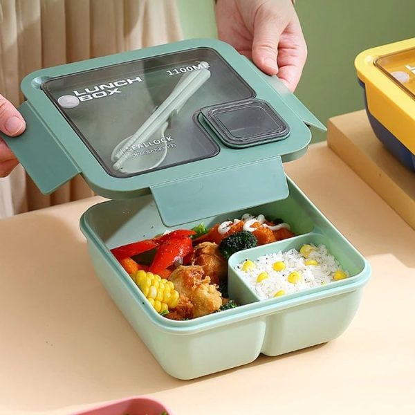Square Microwaveable Lunch Box Hermetic Bento Box with Spoon Chopsticks (Blue) - Image 9