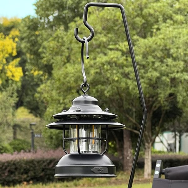 Outdoor Camping Desk Lamp Frame Retro Iron Art Camp Lamp Hanging Shelf Desktop Magnet Light Pole - Image 8
