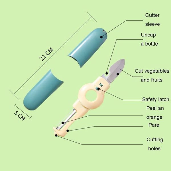 5 In 1 Multifunctional Fruit Knife Camping Travel Portable Pocket Knives (Blue) - Image 3