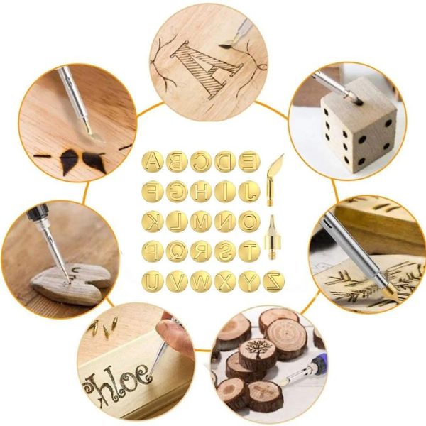 28 In 1 Wood Burning Solder Tips Uppercase Alphabet Chiseled Tips Blades Pyrography Tool - Image 6