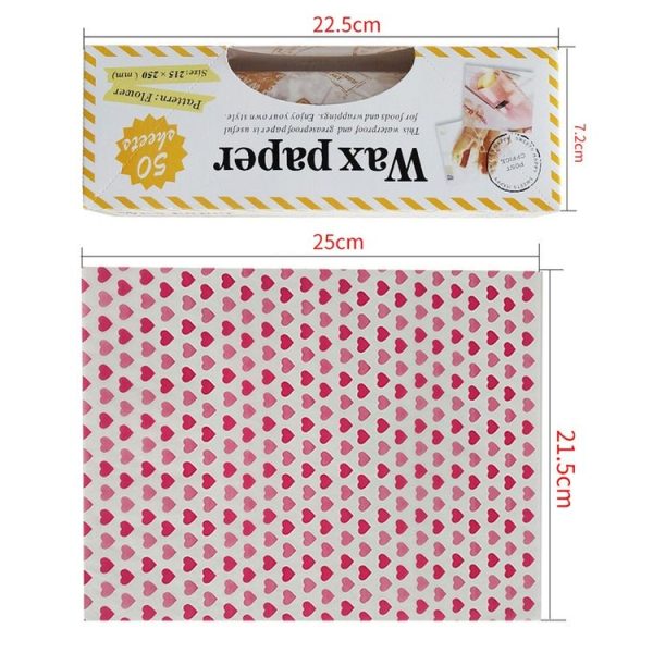 50sheets / Pack Food Wrapping Paper Baking Wax Paper Grease Proof Waterproof Liners, Spec: Heart - Image 3