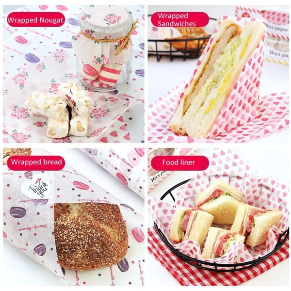 50sheets / Pack Food Wrapping Paper Baking Wax Paper Grease Proof Waterproof Liners, Spec: Heart - Image 6