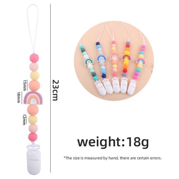 Baby Anti-drop Chain Pacifier Clips Silicone Rainbow Beads Dummy Holder Nipple Clip (Pink) - Image 3