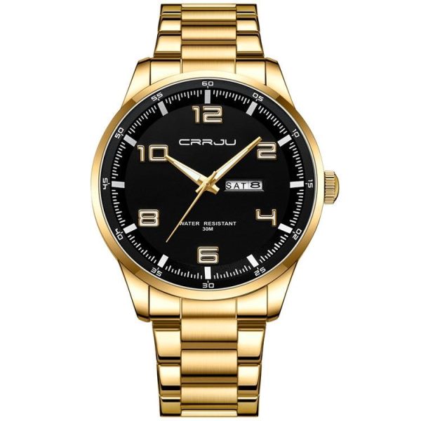 CRRJU 5005 Men Steel Strap Watch Simple Business Personalized Waterproof Watch With Calendar Display (Golden)