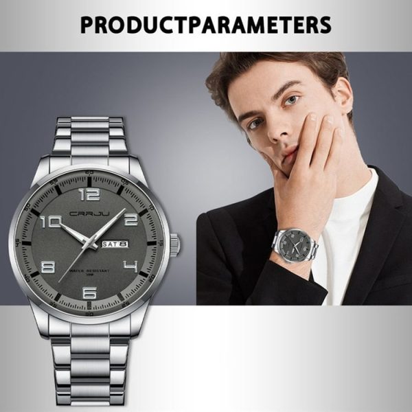 CRRJU 5005 Men Steel Strap Watch Simple Business Personalized Waterproof Watch With Calendar Display (Golden) - Image 2