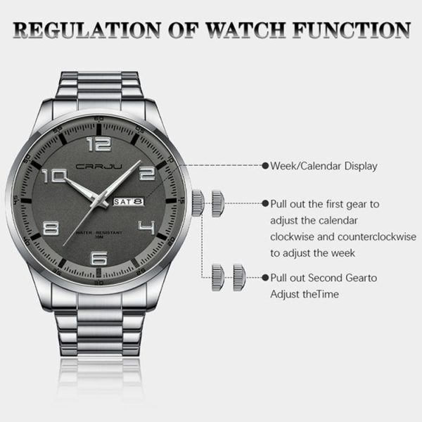 CRRJU 5005 Men Steel Strap Watch Simple Business Personalized Waterproof Watch With Calendar Display (Golden) - Image 3