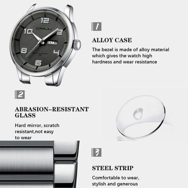 CRRJU 5005 Men Steel Strap Watch Simple Business Personalized Waterproof Watch With Calendar Display (Golden) - Image 4