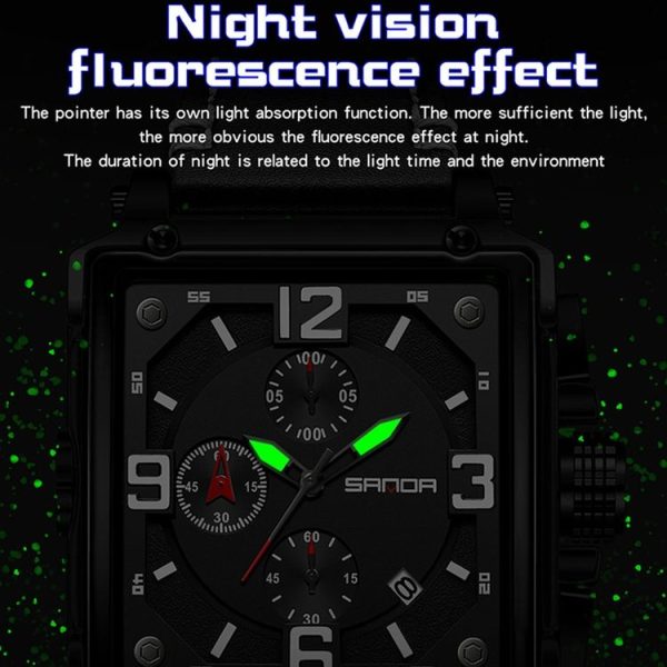 SANDA 5304 Quartz Men Watch Three Eyes Six Stitches Simple Calendar Waterproof Waist Watch (Belt Coffee) - Image 10