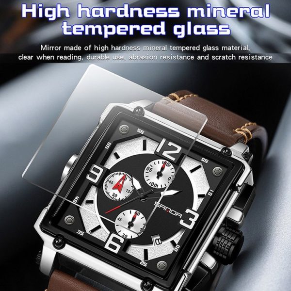 SANDA 5304 Quartz Men Watch Three Eyes Six Stitches Simple Calendar Waterproof Waist Watch (Belt Coffee) - Image 11